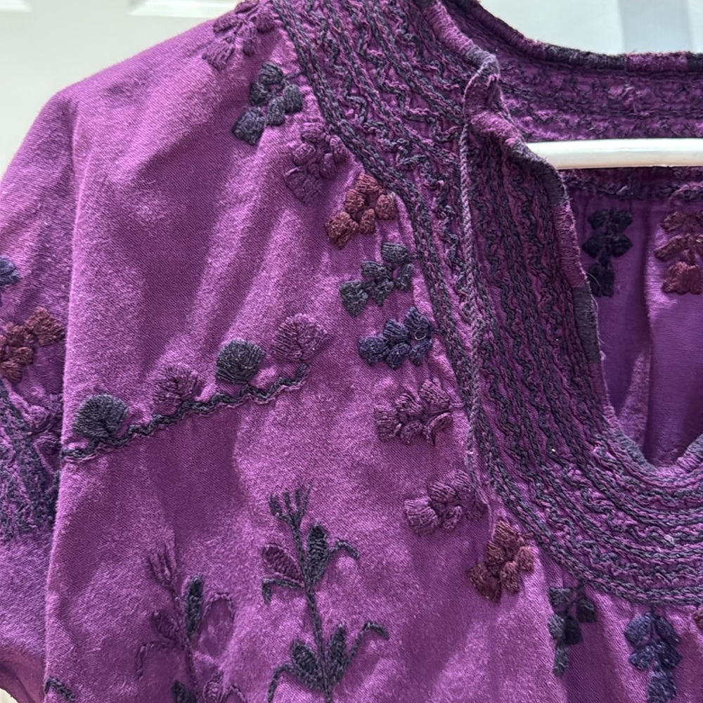 Vintage Purple Hand Embroidered Peasant Top Fits Small/Medium